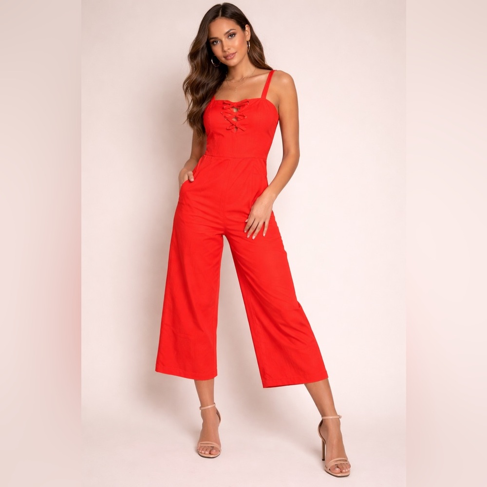 NWT NIC & JO Bow Red Cropped Jumpsuit size M